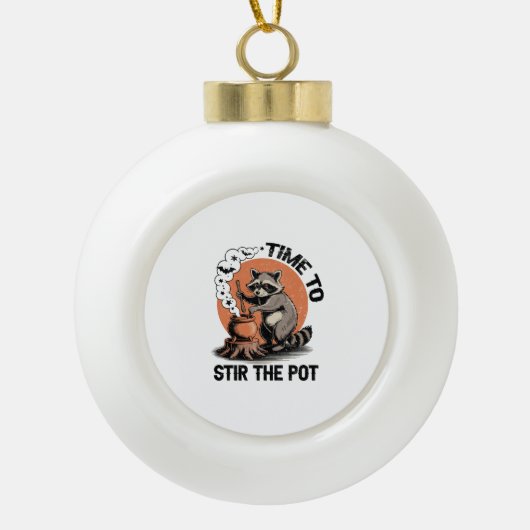 Retro Halloween Feral Time om de pot te roeren Keramische Bal Ornament (Voorkant)