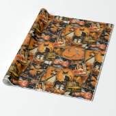 Retro  Halloween Fun Collage Cadeaupapier (Uitgerold)