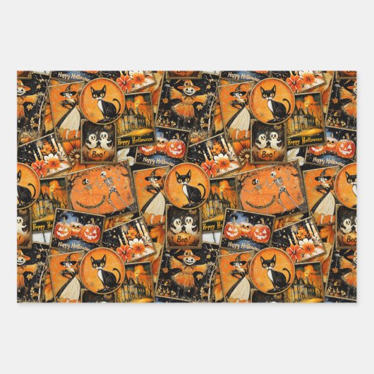 Retro  Halloween Fun Collage Inpakpapier Vel (Voorkant 3)