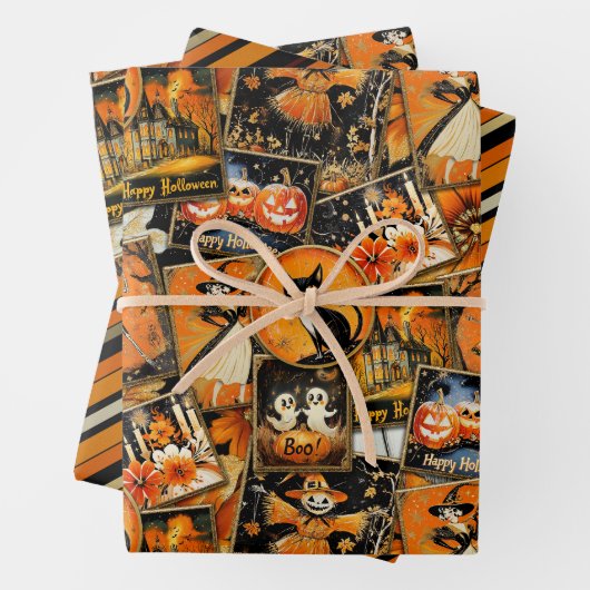 Retro  Halloween Fun Collage Inpakpapier Vel (In situ)