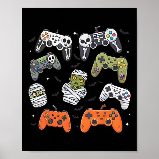 Retro Halloween-gamecontroller skelet spel Ha Poster (Voorkant)