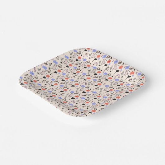 Retro Halloween  Gedekte Doodles Papieren Bordje (Gebogen)