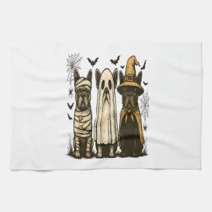Retro Halloween Geest Franse Bulldog Gotische Png Theedoek