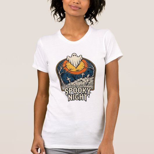 Retro Halloween Geest Kerkhof Gravure Shirt_ T-shirt (Voorkant)