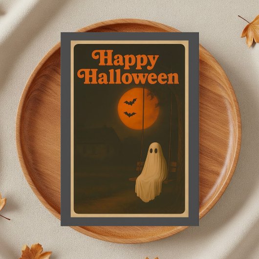 Retro Halloween Geest Maan Kaart