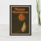 Retro Halloween Geest Maan Kaart (Voorkant)