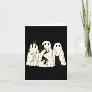 Retro Halloween Geest met Zwarte Kat Kostuum Kaart