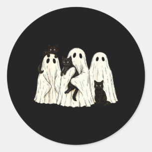Retro Halloween Geest met Zwarte Kat Kostuum Ronde Sticker