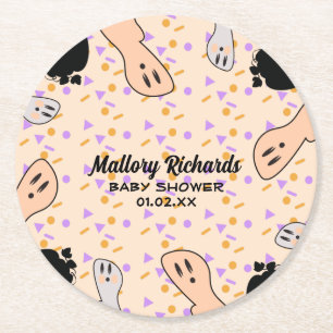 Retro Halloween Geest Onze Kleine Boe Baby Shower  Ronde Kartonnen Onderzetter