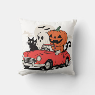Retro Halloween Geest Rijdt in Rood Auto Kussen