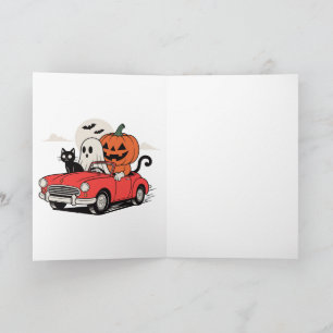 Retro Halloween Geest Rijdt Rode Auto T-Shirt Kaart