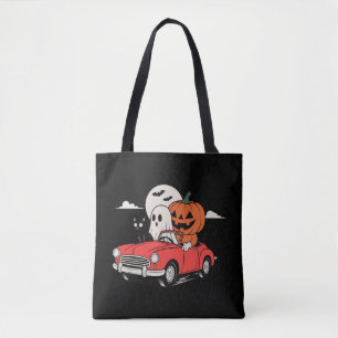 Retro Halloween Geest Rijdt Rode Auto T-Shirt  Tote Bag