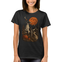 Retro Halloween Geest & Zwarte Kat T-shirt