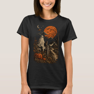 Retro Halloween Geest & Zwarte Kat T-shirt