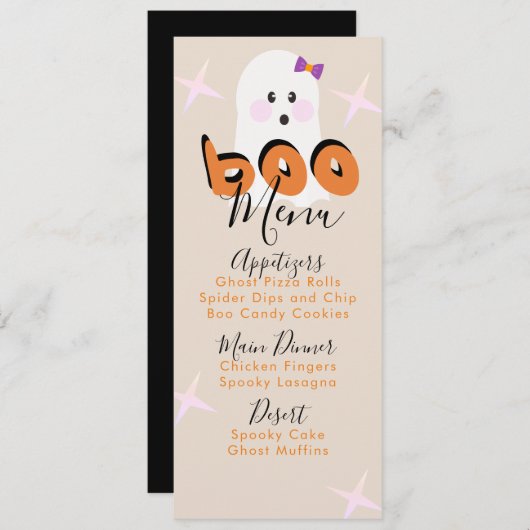Retro Halloween Ghost Birthday Party Menu (Voorkant / Achterkant)