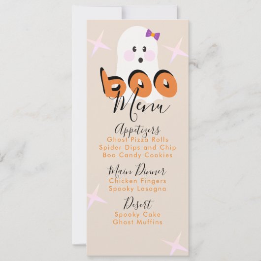 Retro Halloween Ghost Birthday Party Menu (Voorkant)