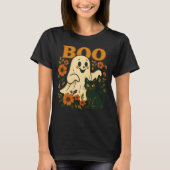 Retro Halloween Ghost & Black Cat |  Boo Fl T-shirt (Voorkant)