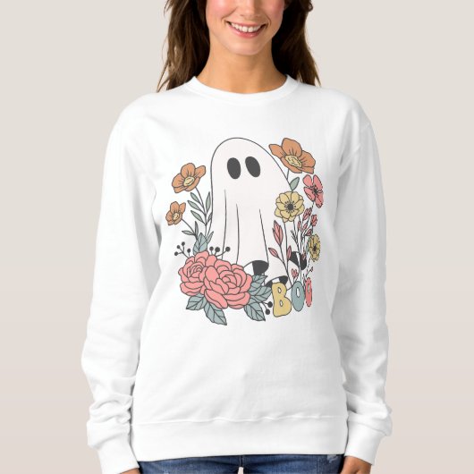 Retro Halloween Ghost Boo en Flowers Trui (Voorkant)