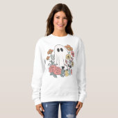 Retro  Halloween Ghost Boo en Flowers Trui (Voorkant volledig)