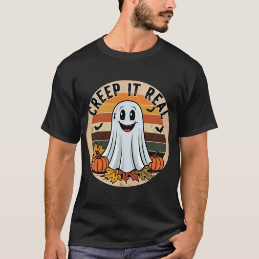 Retro Halloween Ghost "Creep It Real" ! T-shirt (Voorkant)