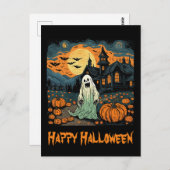 Retro Halloween Ghost Creepy Pompoen Volle Maan Briefkaart (Voorkant / Achterkant)