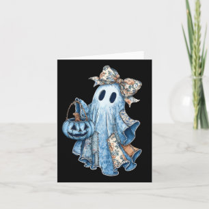 Retro Halloween Ghost Denim Pattern Bow Mannen Vro Kaart