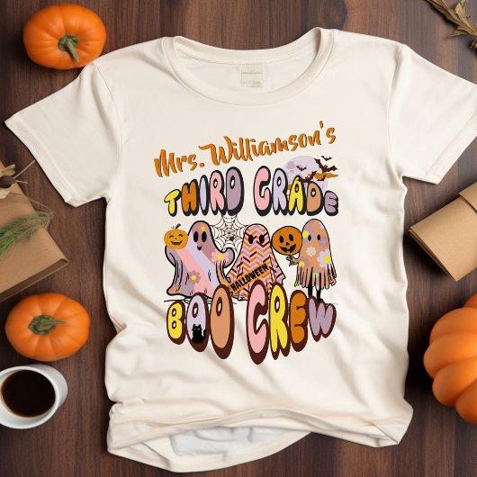 Retro Halloween Ghost Derde klas Leraar Naam T-shirt