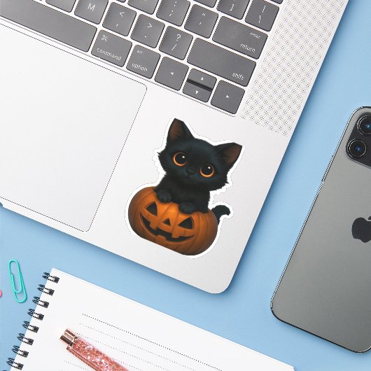 Retro Halloween Ghost en Cat Oversized T-Shirt Sticker (Laptop met iPhone)