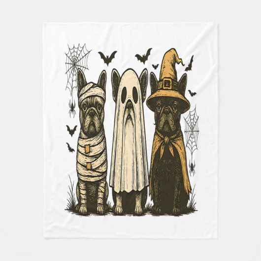 Retro Halloween Ghost Franse Bulldog Gothic PNG Fleece Deken (Voorkant)