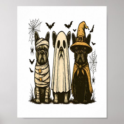 Retro Halloween Ghost Franse Bulldog Gothic PNG Poster (Voorkant)