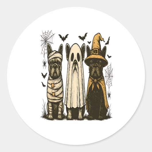 Retro Halloween Ghost Franse Bulldog Gothic PNG Ronde Sticker (Voorkant)