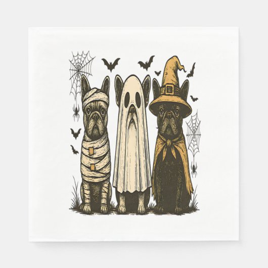 Retro Halloween Ghost Franse Bulldog Gothic PNG Servet (Voorkant)