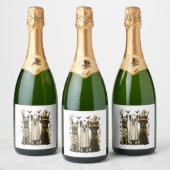 Retro Halloween Ghost Franse Bulldog Gothic PNG Sparkling Wijnetiket (Flessen)