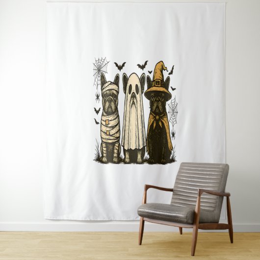 Retro Halloween Ghost Franse Bulldog Gothic PNG Wandkleed (In situ)