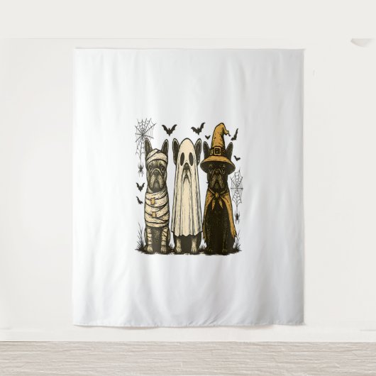Retro Halloween Ghost Franse Bulldog Gothic PNG Wandkleed (Voorkant)