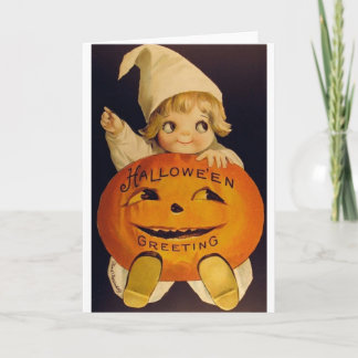Retro Halloween Ghost Girl Wenskaart Kaart