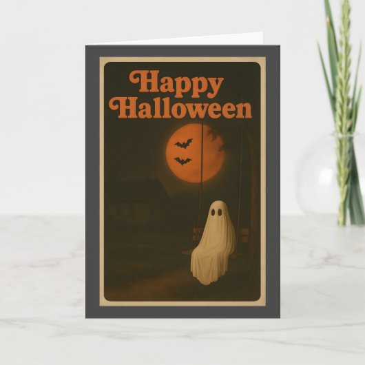 Retro Halloween Ghost Moon Kaart (Voorkant)
