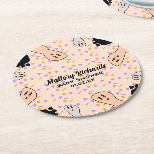 Retro Halloween Ghost Ons kleine Boo-Baby shower Ronde Kartonnen Onderzetter (Gebogen)