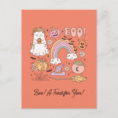 Retro Halloween Ghost Pompoen Spin Web Witch Pet Briefkaart (Voorkant)