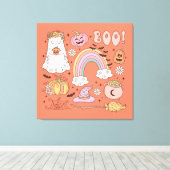 Retro Halloween Ghost Pompoen Spin Web Witch Pet Canvas Afdruk (Insitu (Houten vloer))