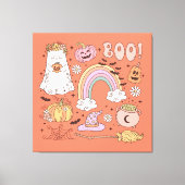Retro Halloween Ghost Pompoen Spin Web Witch Pet Canvas Afdruk (Voorkant)