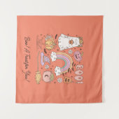 Retro Halloween Ghost Pompoen Spin Web Witch Pet Wandkleed (Voorkant (horizontaal))