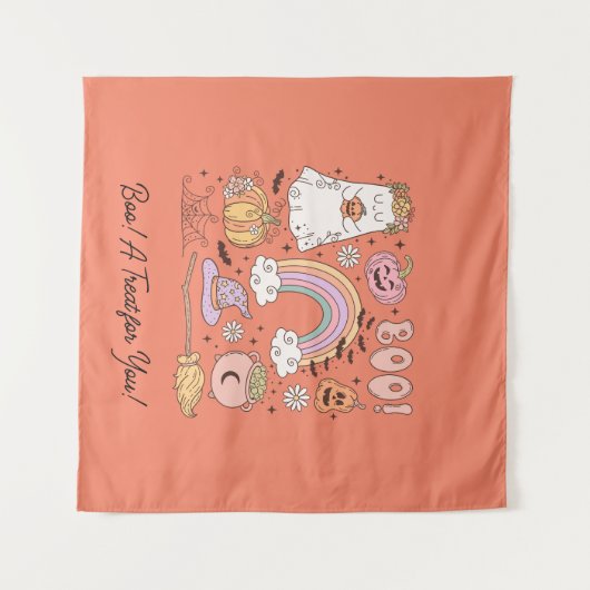 Retro Halloween Ghost Pompoen Spin Web Witch Pet Wandkleed (Voorkant (horizontaal))