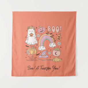 Retro Halloween Ghost Pompoen Spin Web Witch Pet Wandkleed