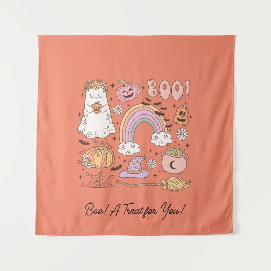 Retro Halloween Ghost Pompoen Spin Web Witch Pet Wandkleed (Voorkant)