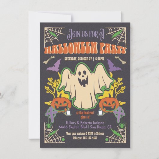 Retro Halloween Ghost Poster stijl party Kaart (Voorkant)