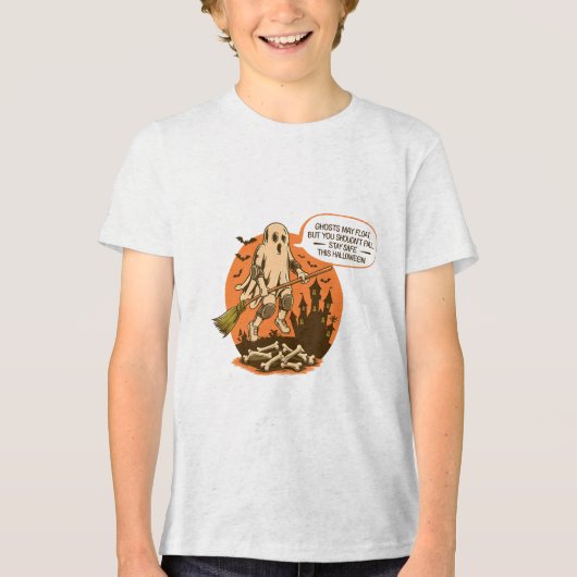 Retro Halloween Ghost Safety - Blijf veilig Tri-Blend Shirt (Voorkant)