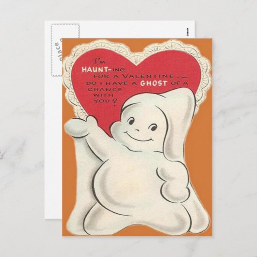 Retro Halloween Ghost Valentijn Kaart (Voorkant / Achterkant)