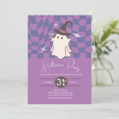 Retro Halloween Ghost Volwassen Wijn Verjaardagsfe Kaart (Staand voorkant)