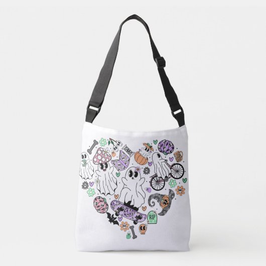 Retro Halloween Ghosts en Pumpkin Hart vorm Crossbody Tas (Voorkant)